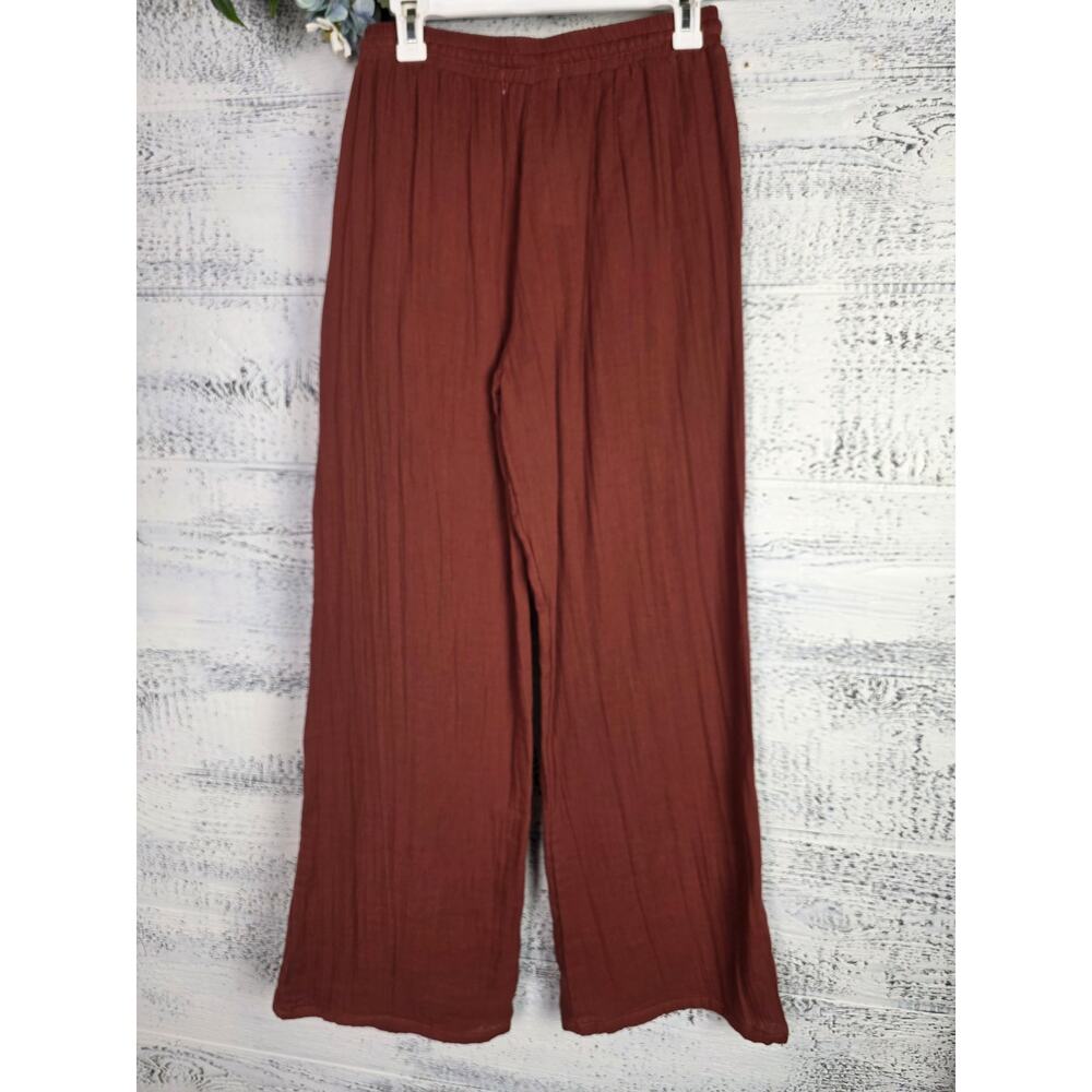 Lotus & Luna NWT Cotton Gauze Wide Leg Smocked High Waist Pants Rust Brown - Picture 4 of 7